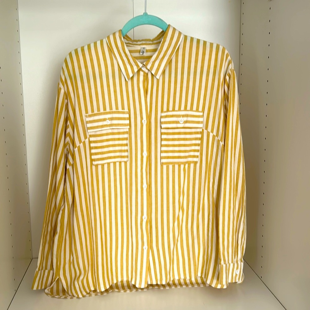 Yellow striped button up shirt